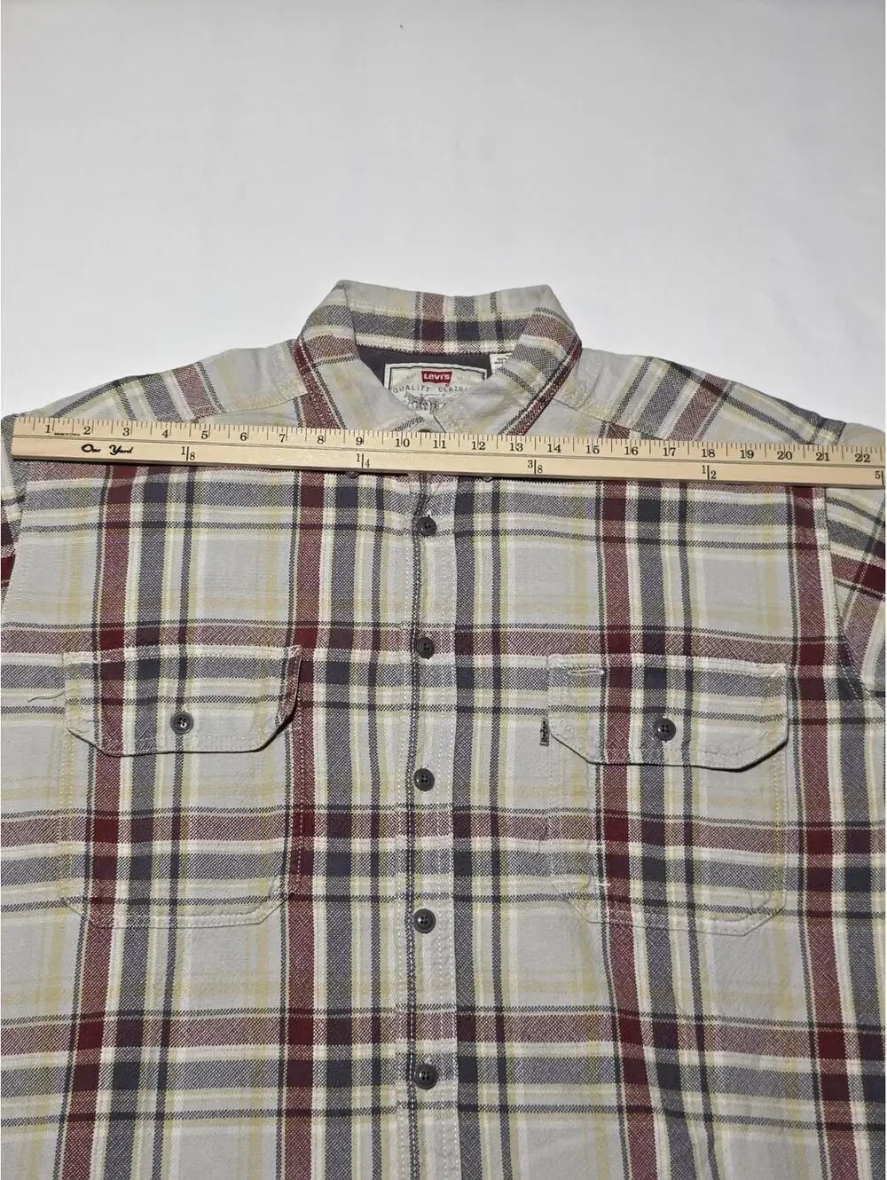 Vintage 90s Levi's Plaid Flannel Shirt XL Red Gray Yellow Heavy Duty Workwear